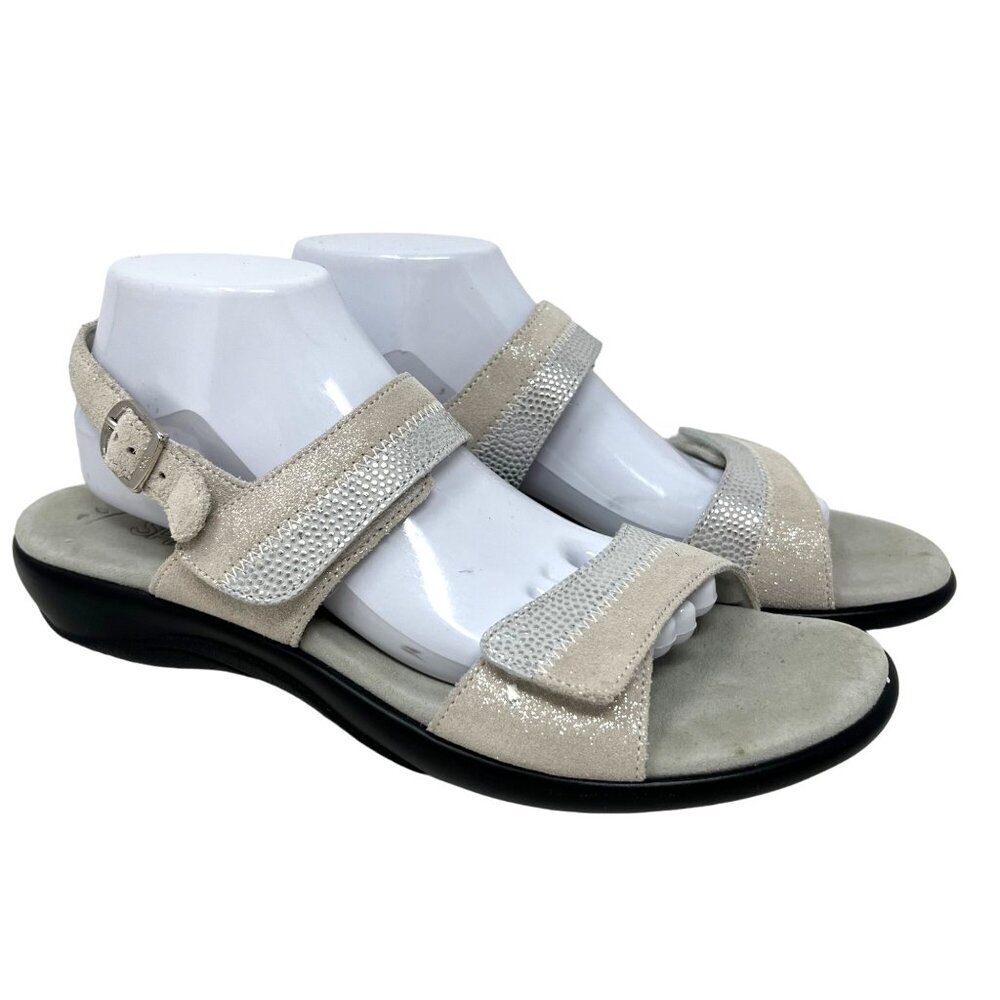 SAS Womens Nudu Silver Strap Slingback Sandal Sparkle Metallic Sz 12N Excellent